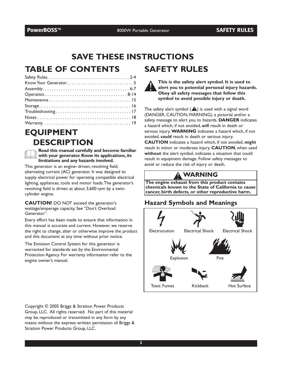 Briggs & Stratton PowerBoss 30228 User Manual | Page 2 / 36
