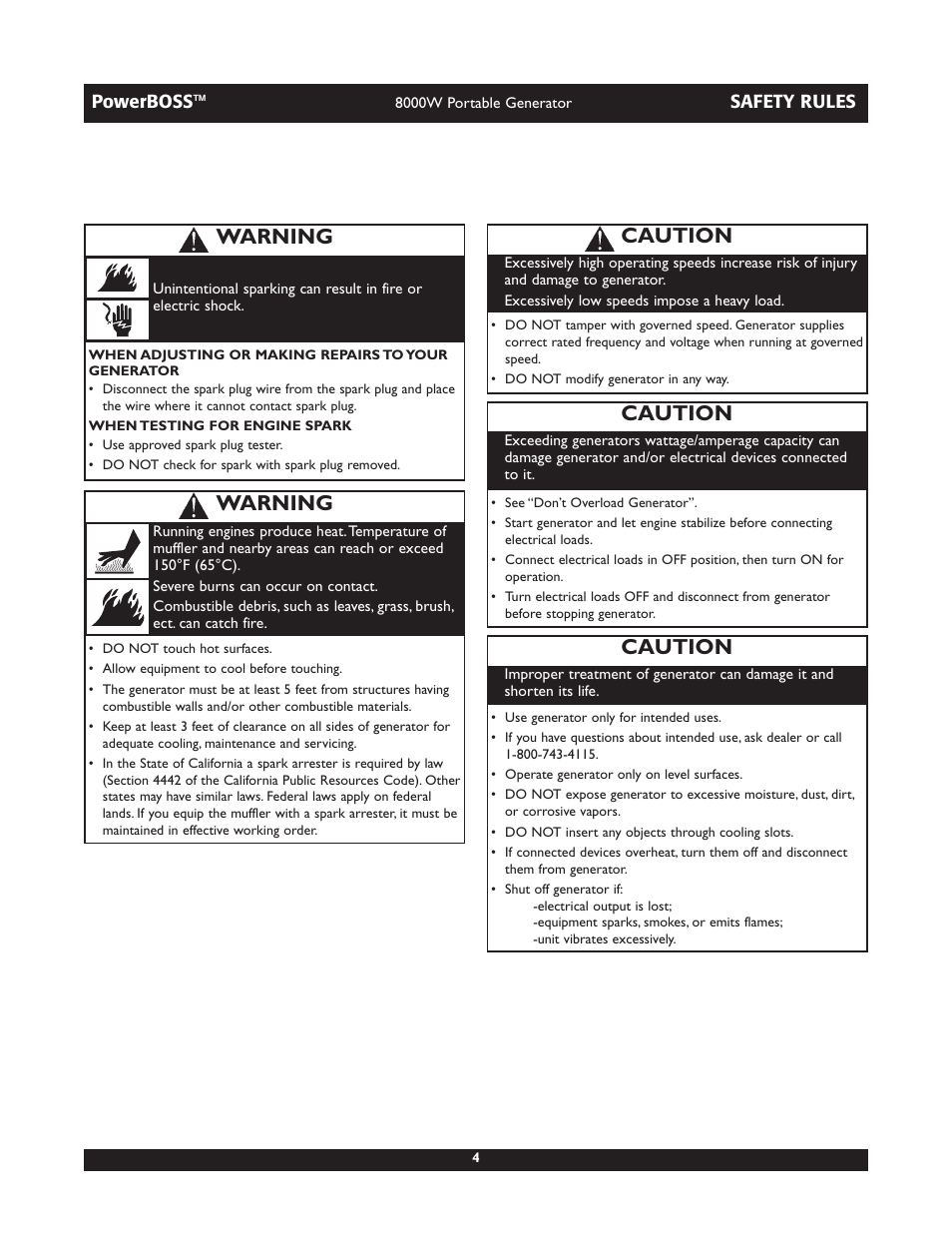 Caution, Warning | Briggs & Stratton PowerBoss 30228 User Manual | Page 4 / 36