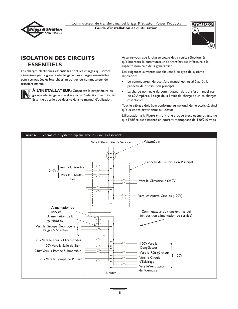 Isolation des circuits essentiels | Briggs & Stratton 50A NEMA 1 User Manual | Page 18 / 32