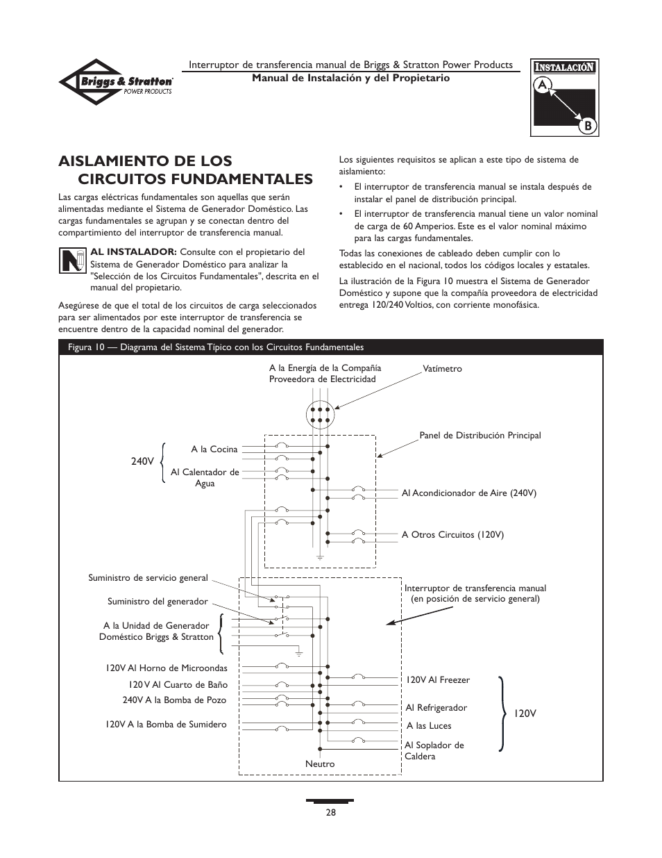 Aislamiento de los circuitos fundamentales | Briggs & Stratton 50A NEMA 1 User Manual | Page 28 / 32