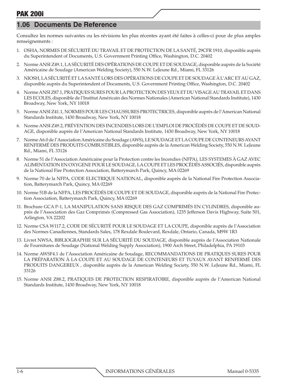 06 documents de reference, Documents de reference -6, Pak 200i | Tweco PAK 200i User Manual | Page 14 / 160