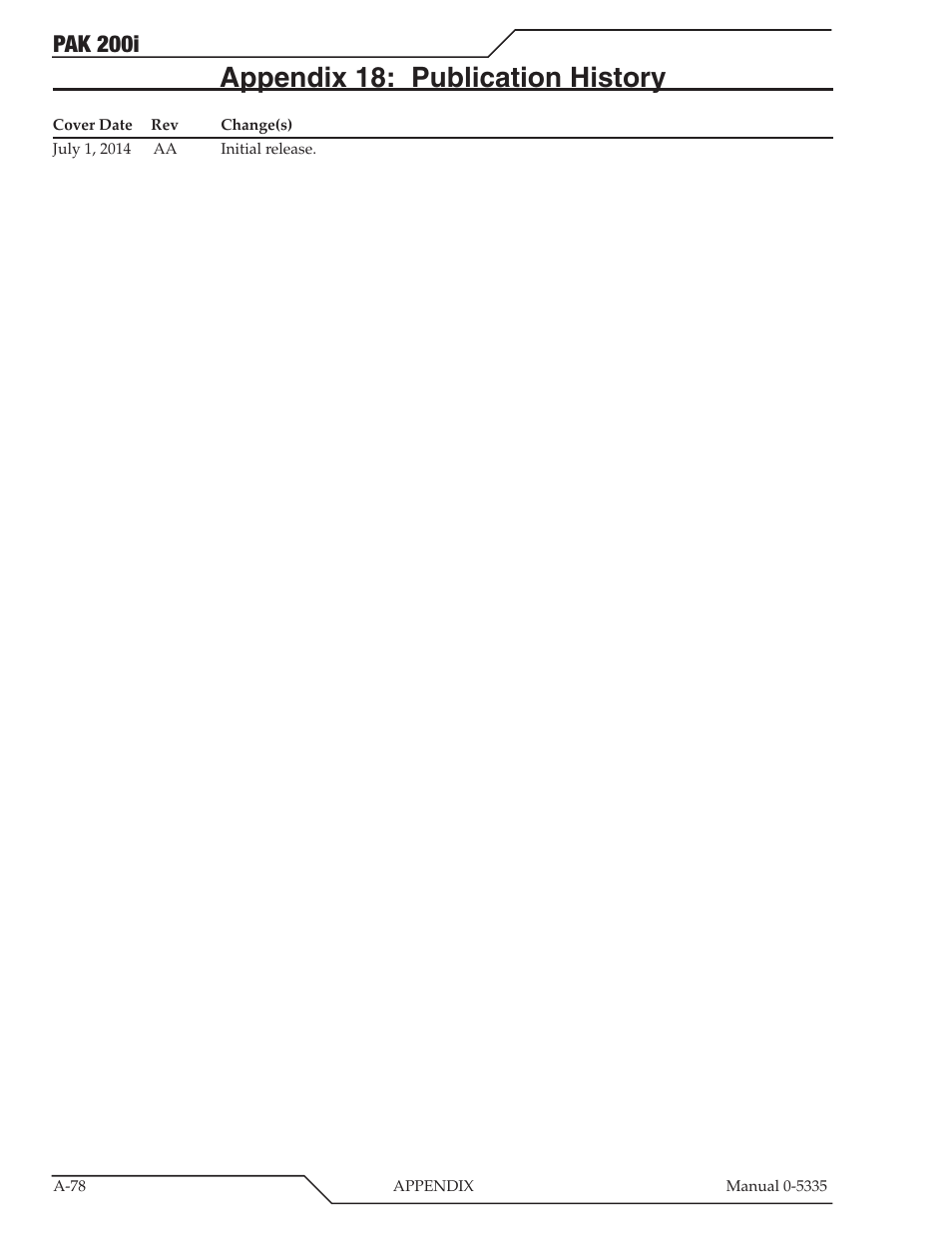 Appendix 18: publication history, Pak 200i | Tweco PAK 200i User Manual | Page 158 / 160