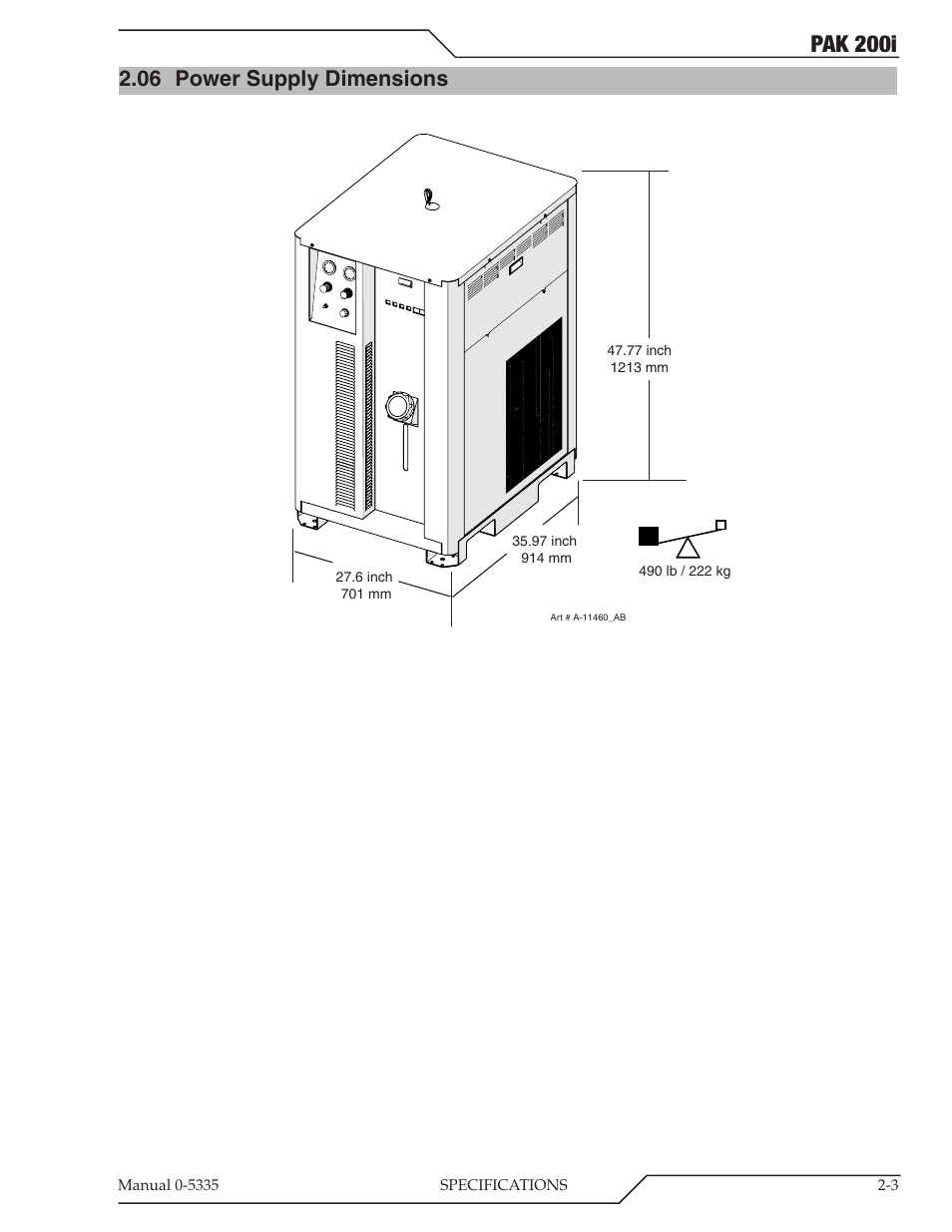 06 power supply dimensions, Power supply dimensions -3, Pak 200i | Tweco PAK 200i User Manual | Page 19 / 160