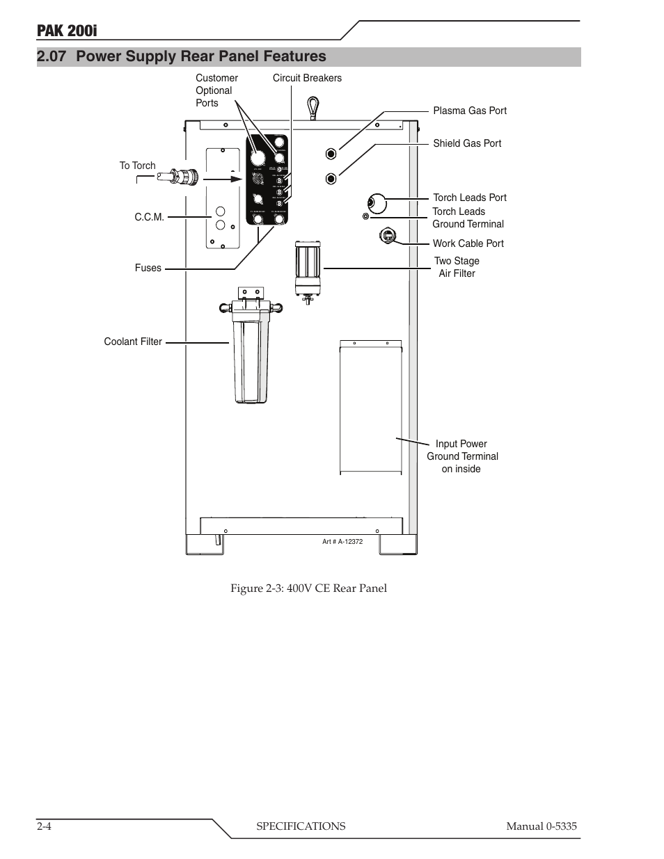 07 power supply rear panel features, Power supply rear panel features -4, Pak 200i | Tweco PAK 200i User Manual | Page 20 / 160