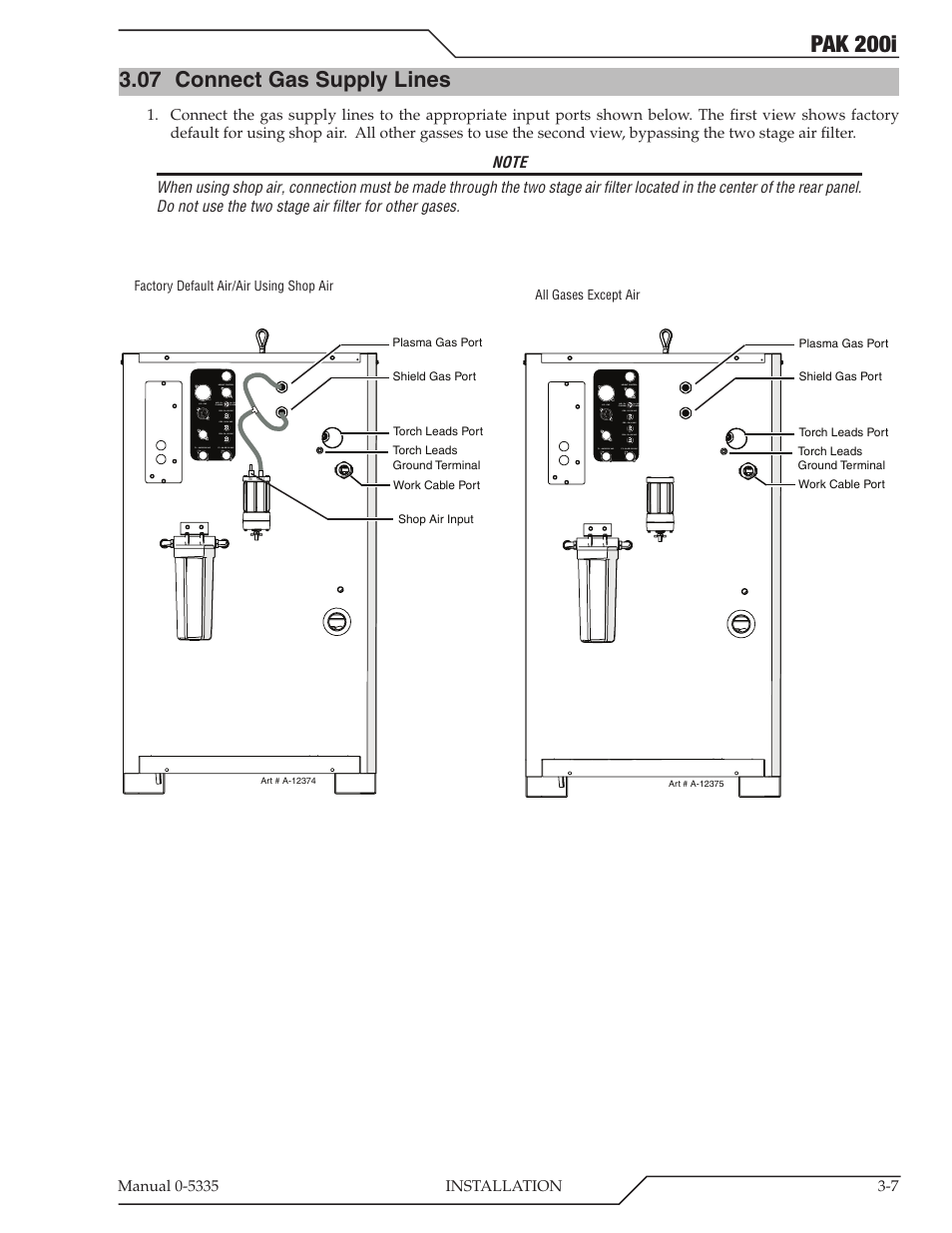 07 connect gas supply lines, Connect gas supply lines -7, Pak 200i | Tweco PAK 200i User Manual | Page 31 / 160