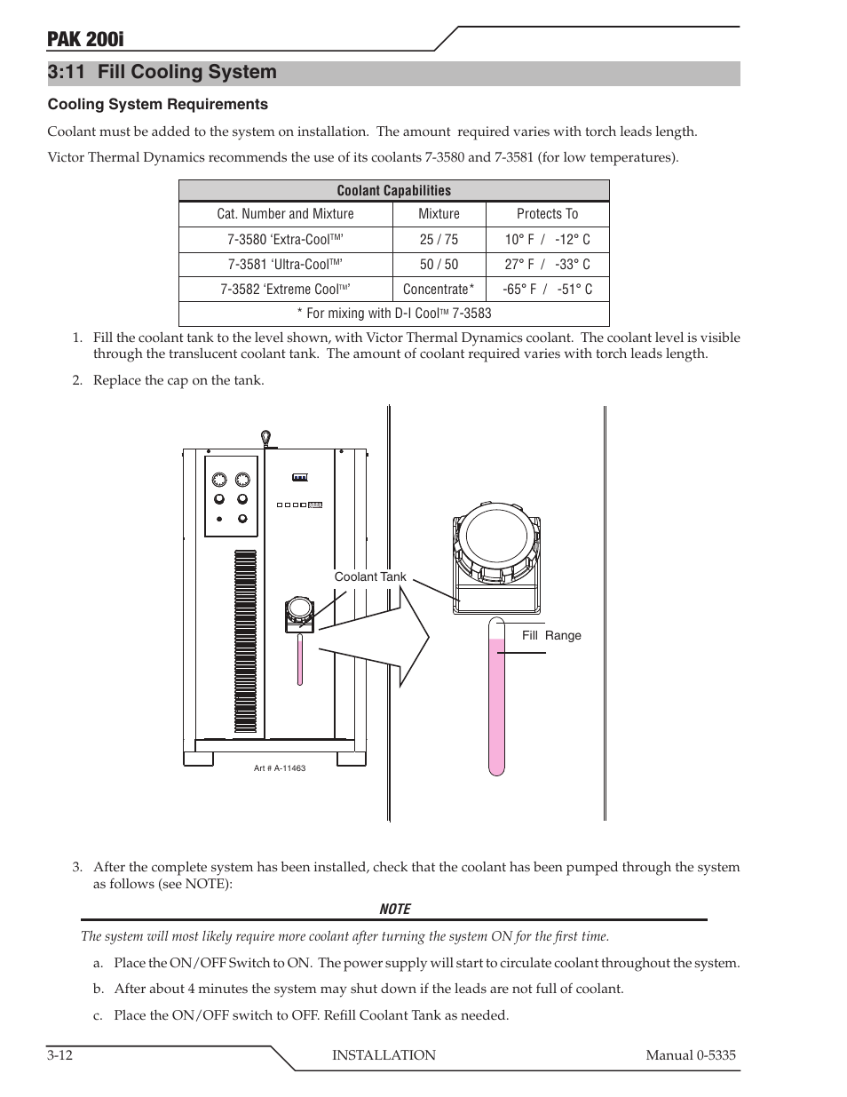 11 fill cooling system, Fill cooling system -12, Pak 200i | Tweco PAK 200i User Manual | Page 36 / 160