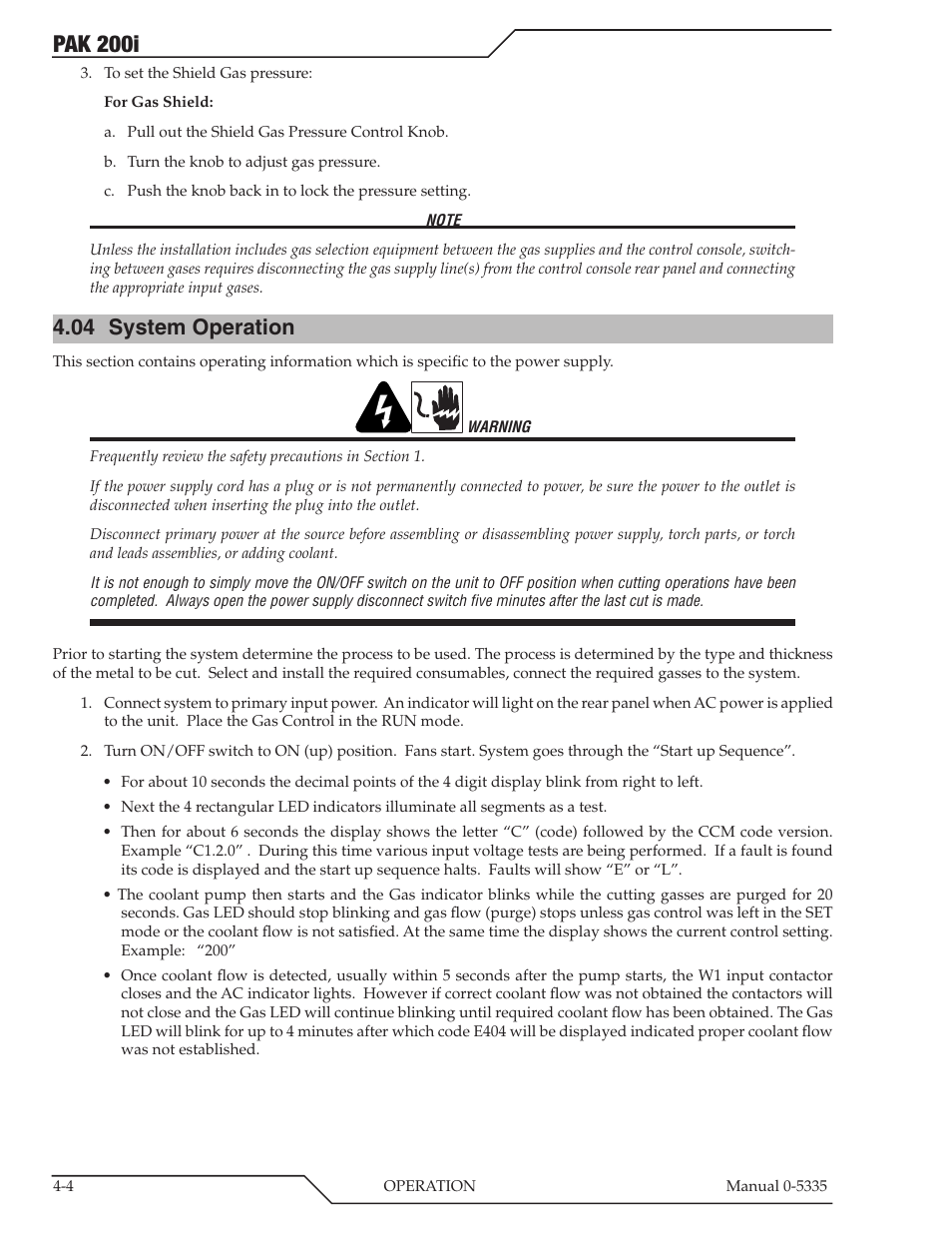 04 system operation, System operation -4, Pak 200i | Tweco PAK 200i User Manual | Page 42 / 160