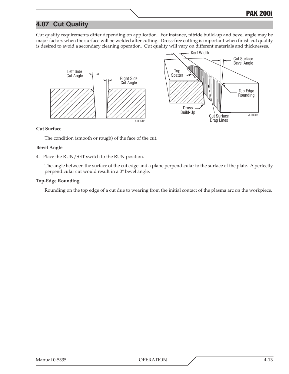 07 cut quality, Cut quality -13, Pak 200i | Tweco PAK 200i User Manual | Page 51 / 160