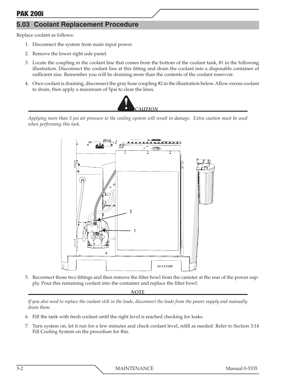 03 coolant replacement procedure, Coolant replacement procedure -2, Pak 200i | Tweco PAK 200i User Manual | Page 56 / 160