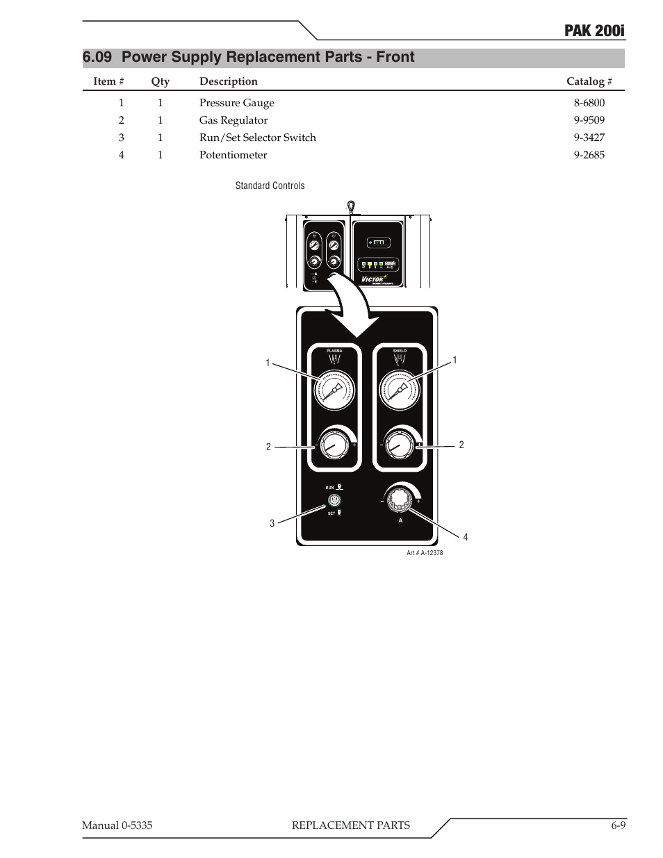 09 power supply replacement parts - front, Power supply replacement parts - front -9, Pak 200i | Tweco PAK 200i User Manual | Page 67 / 160