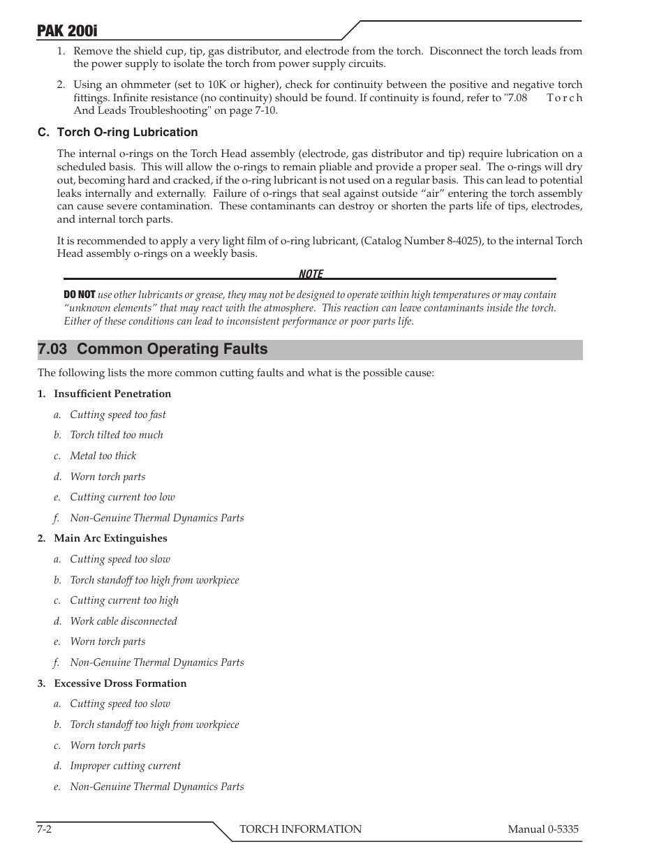 03 common operating faults, Common operating faults -2, Pak 200i | Tweco PAK 200i User Manual | Page 70 / 160