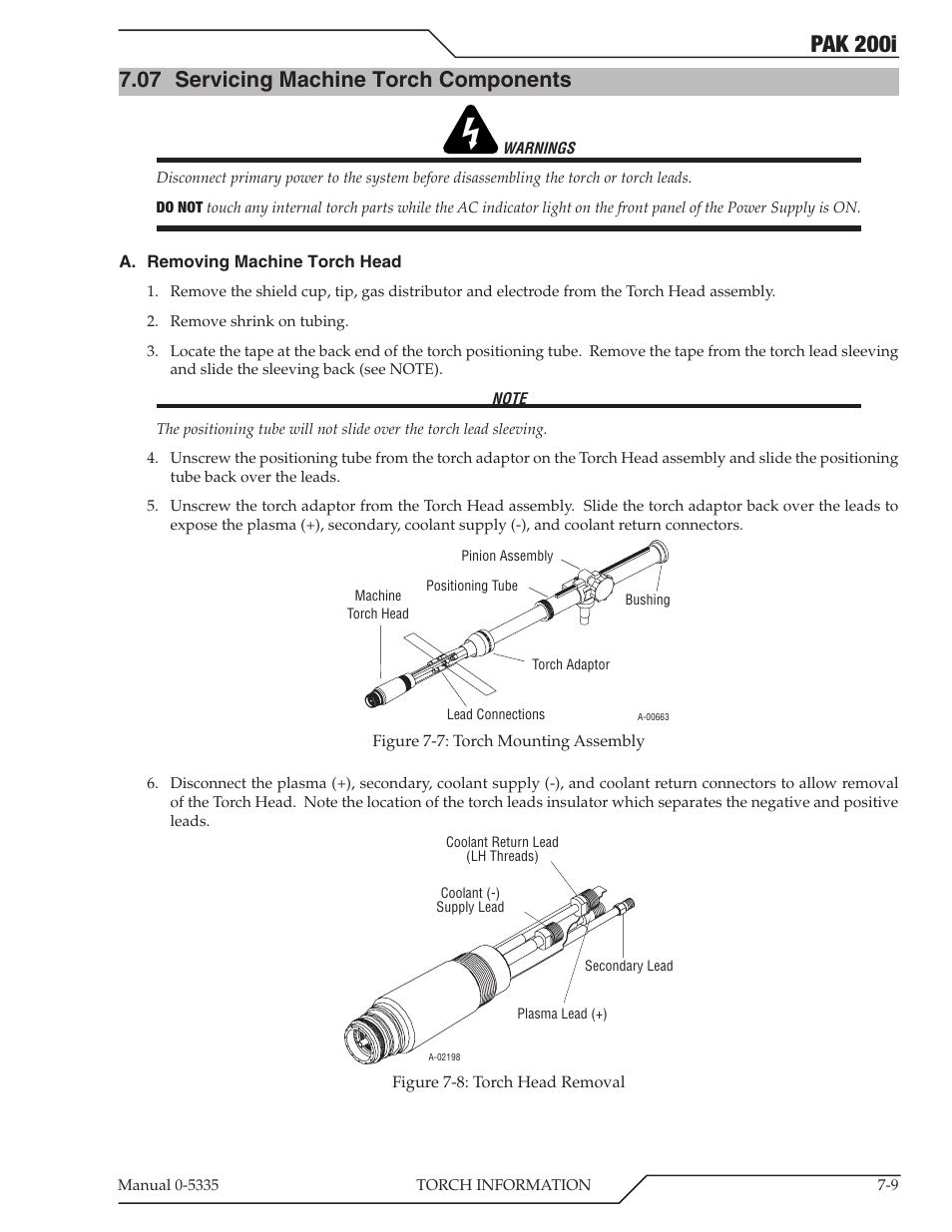 07 servicing machine torch components, Servicing machine torch components -9, Pak 200i | Tweco PAK 200i User Manual | Page 77 / 160