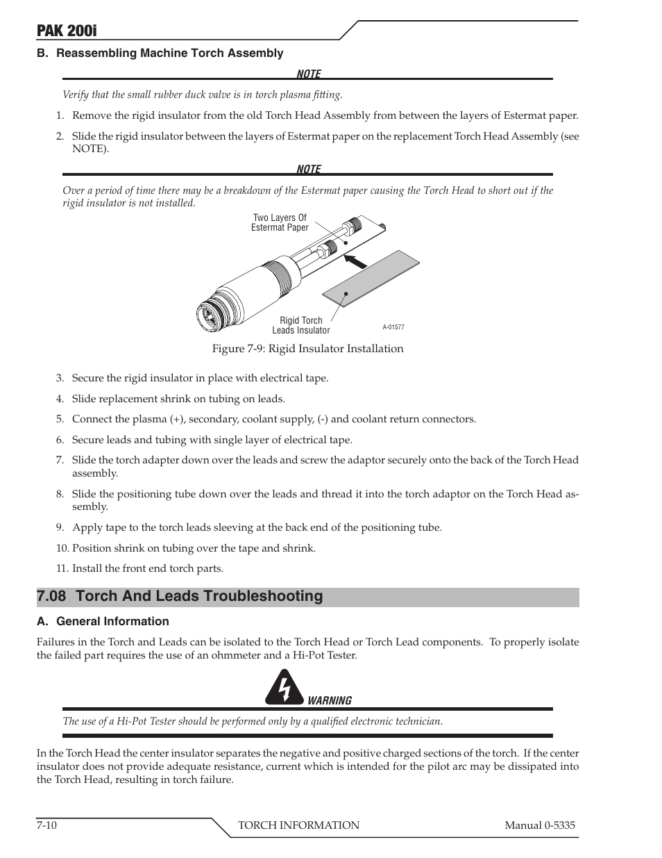 08 torch and leads troubleshooting, Torch and leads troubleshooting -10, Pak 200i | Tweco PAK 200i User Manual | Page 78 / 160