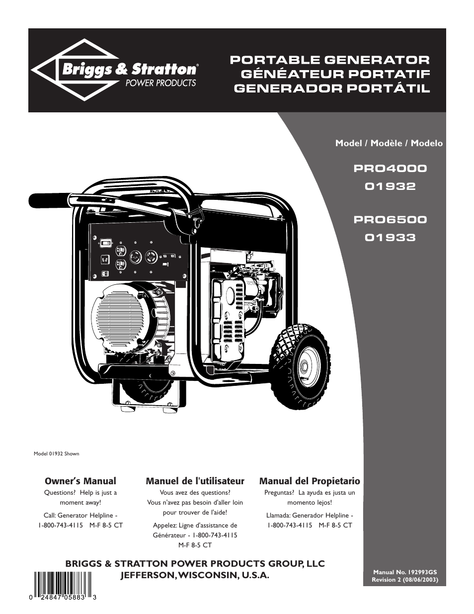 Briggs & Stratton PRO6500 01933 User Manual | 48 pages