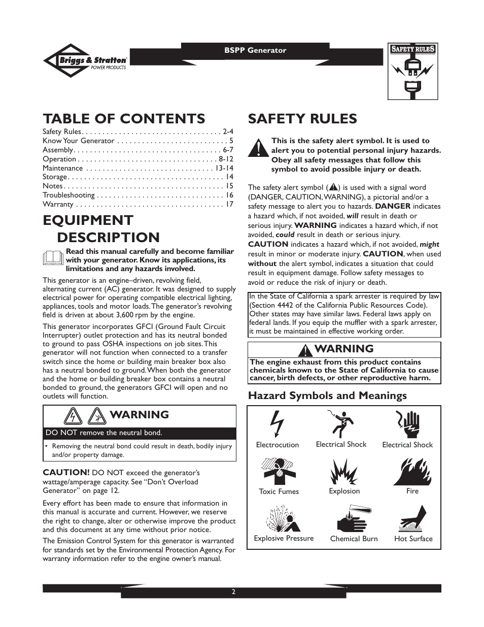 Briggs & Stratton PRO6500 01933 User Manual | Page 2 / 48