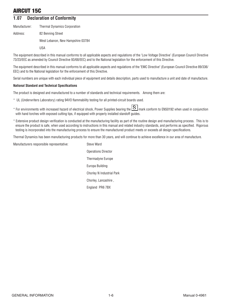 07 declaration of conformity, Declaration of conformity -6, Aircut 15c | Tweco AirCut 15C User Manual | Page 12 / 36