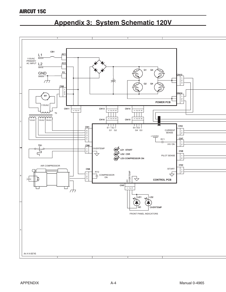 Appendix 3: system schematic 120v, Aircut 15c, L1 l2 gnd | Schematic, Aircut 15 system schematic | Tweco AirCut 15C User Manual | Page 32 / 36