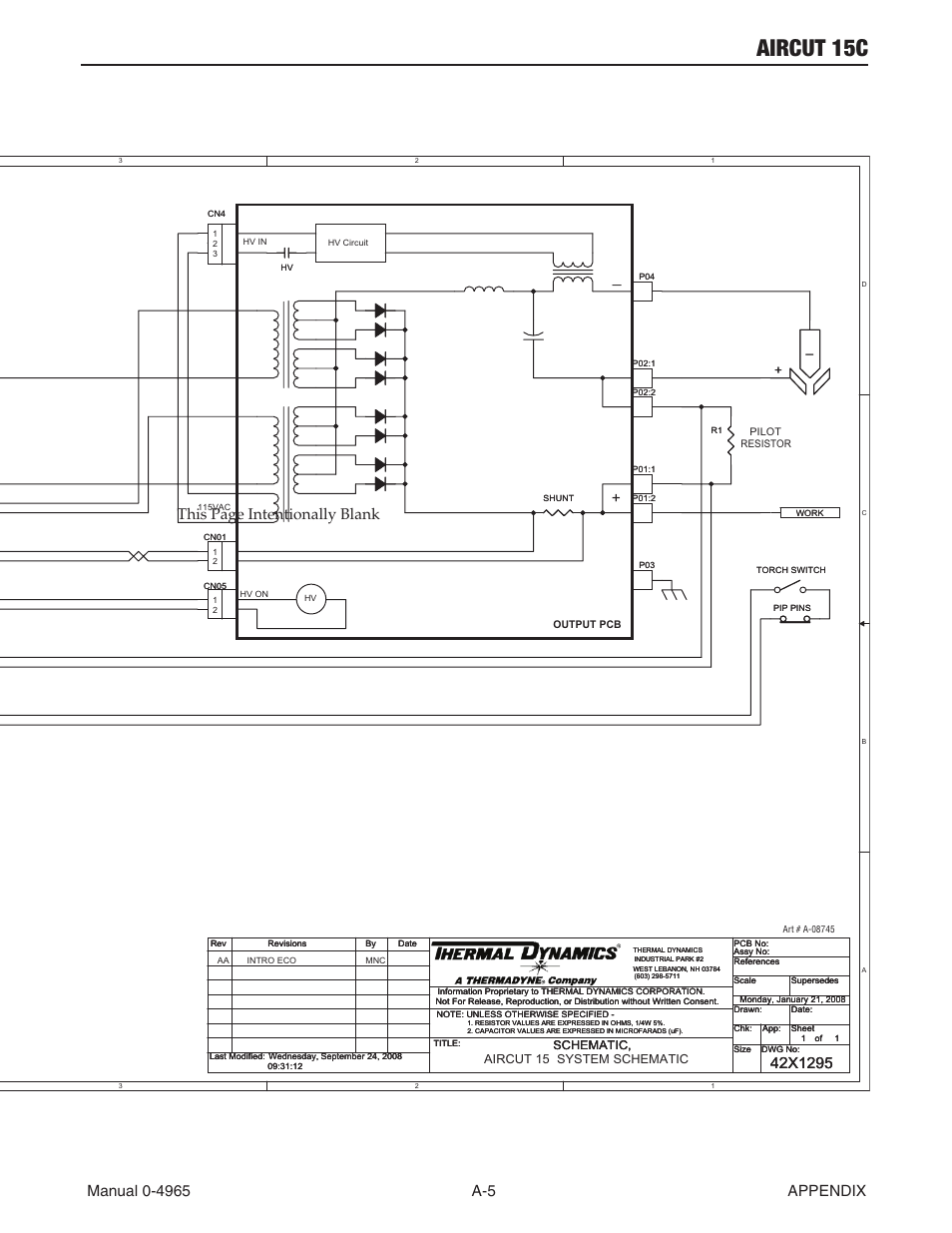 Aircut 15c, This page intentionally blank, L1 l2 gnd | Schematic, Aircut 15 system schematic | Tweco AirCut 15C User Manual | Page 33 / 36