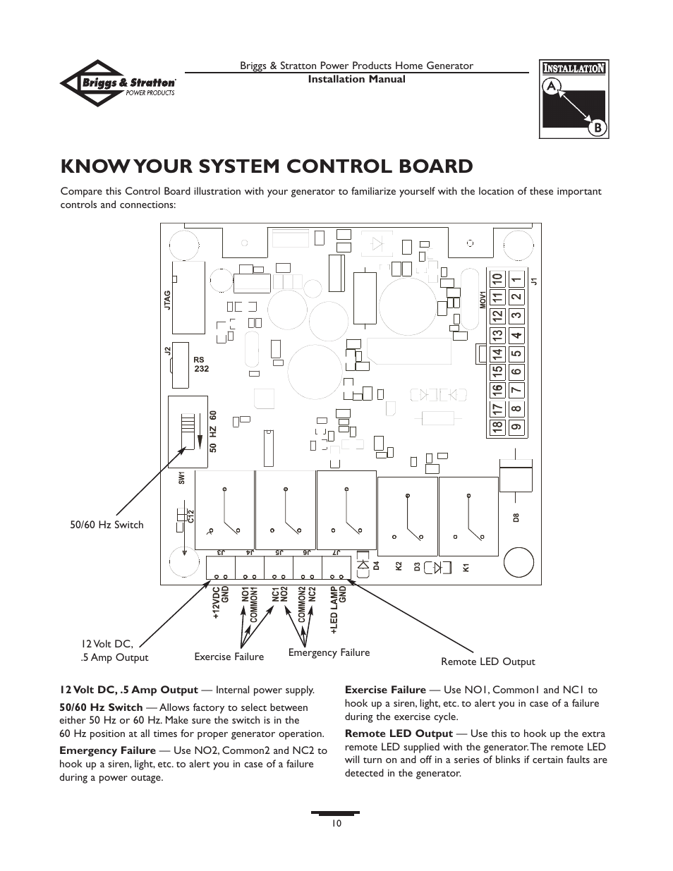 Know your system control board | Briggs & Stratton 01938-0 User Manual | Page 10 / 48