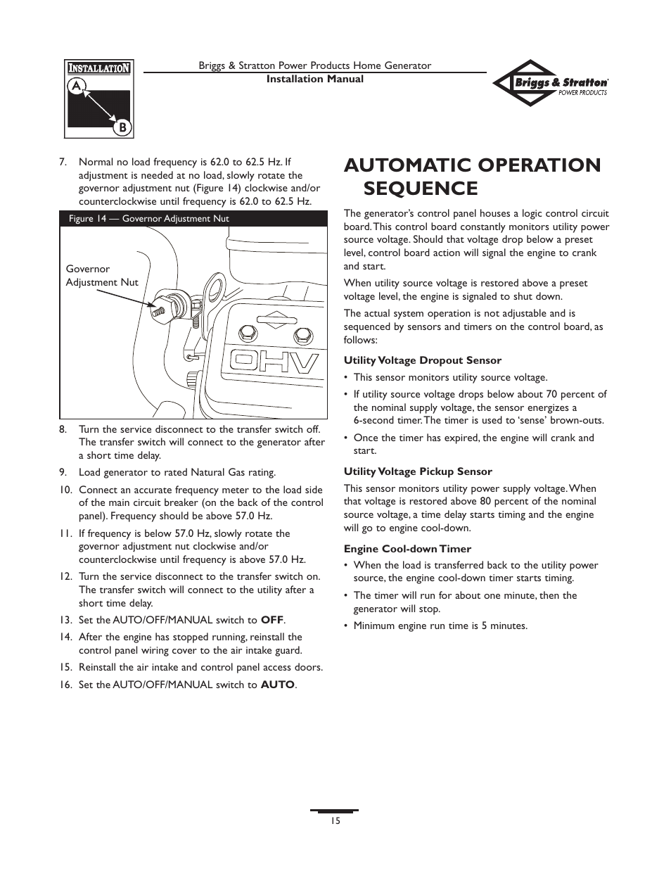 Automatic operation sequence | Briggs & Stratton 01938-0 User Manual | Page 15 / 48
