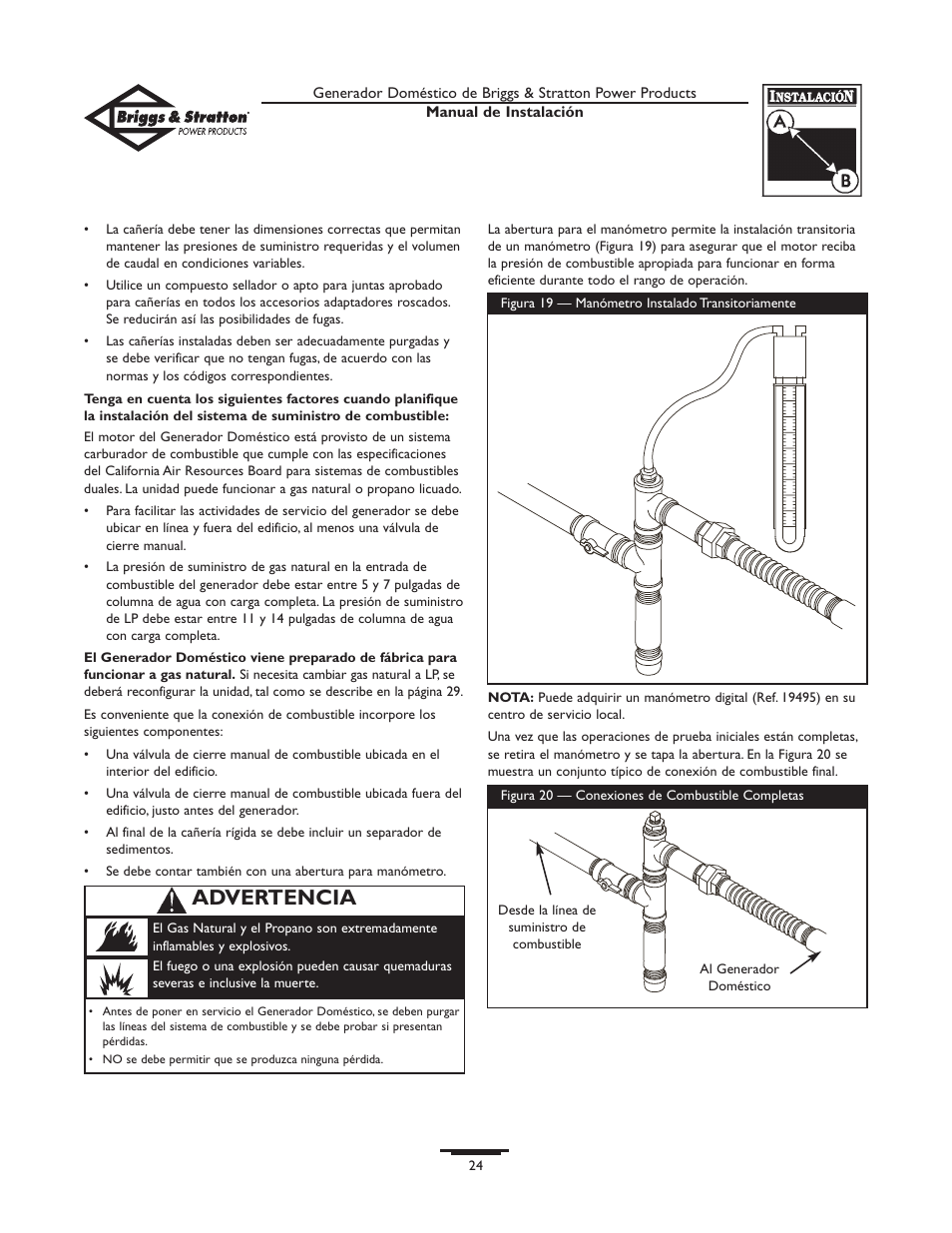 Advertencia | Briggs & Stratton 01938-0 User Manual | Page 24 / 48