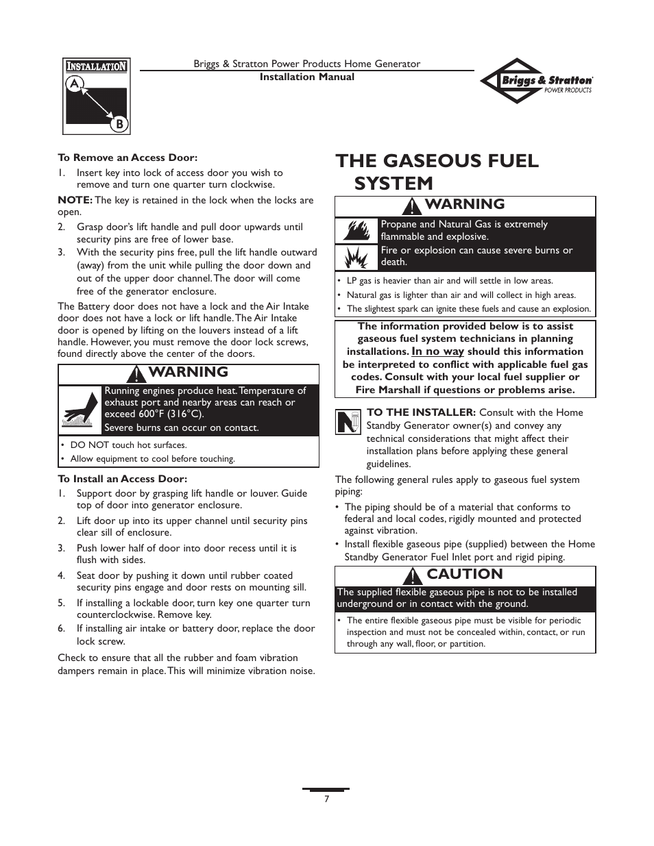 The gaseous fuel system, The gaseous fuel system -8, Warning | Caution | Briggs & Stratton 01938-0 User Manual | Page 7 / 48
