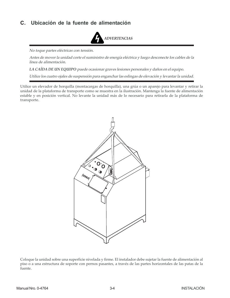 C. ubicación de la fuente de alimentación | Tweco 100 Auto-Cut User Manual | Page 24 / 104