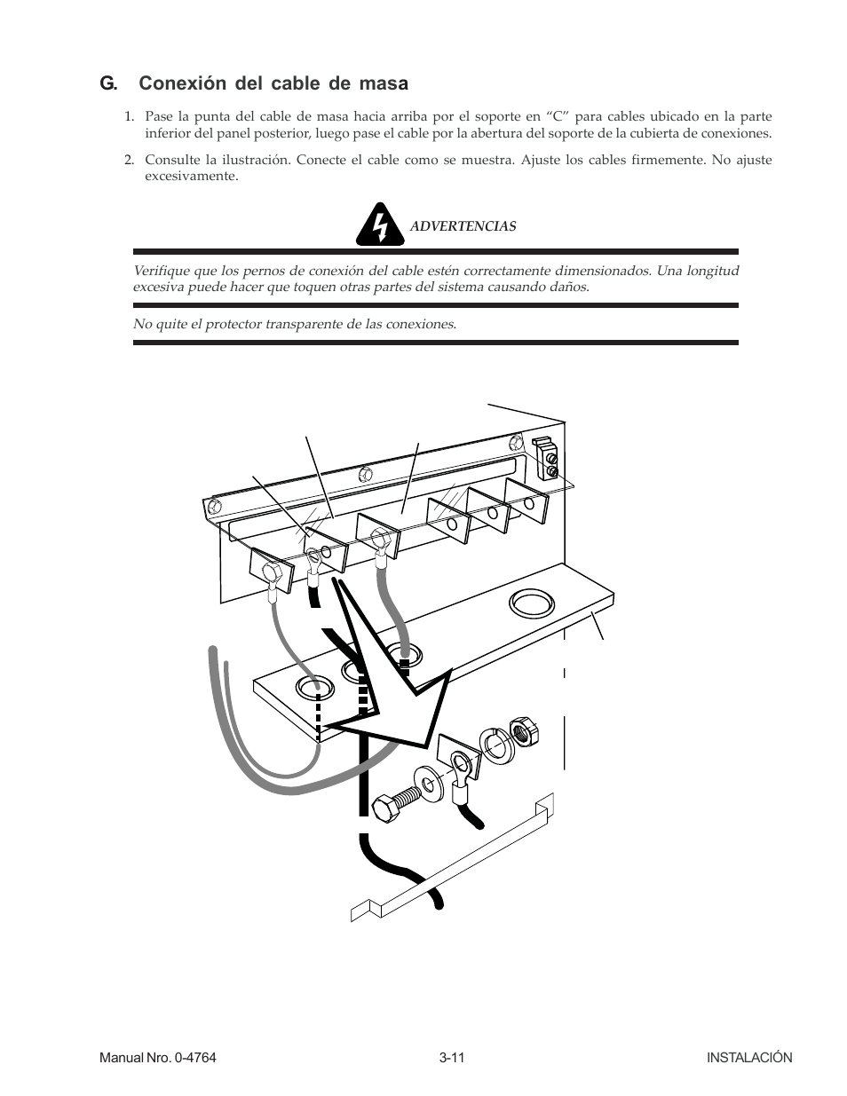 G. conexión del cable de masa, G. conexión del cable de mas a | Tweco 100 Auto-Cut User Manual | Page 31 / 104