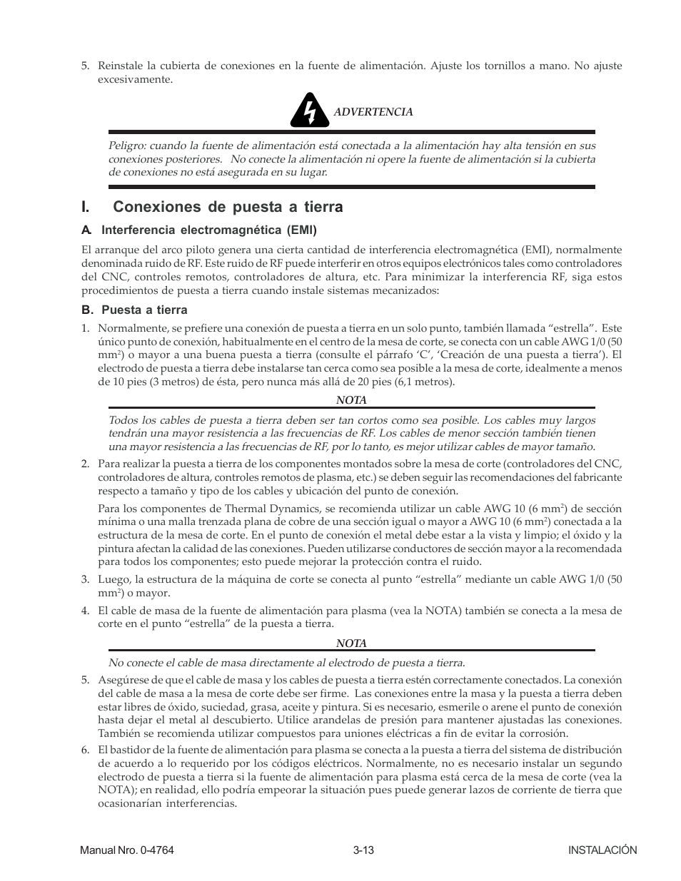 I. conexiones de puesta a tierra, I. conexiones de puesta a tierr a | Tweco 100 Auto-Cut User Manual | Page 33 / 104