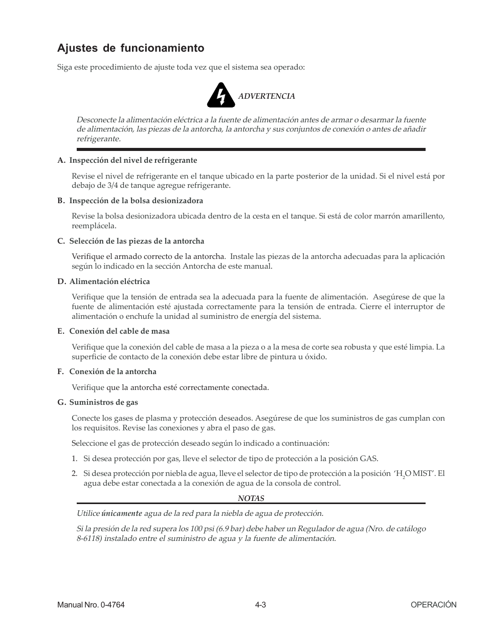 Ajustes de funcionamiento | Tweco 100 Auto-Cut User Manual | Page 49 / 104