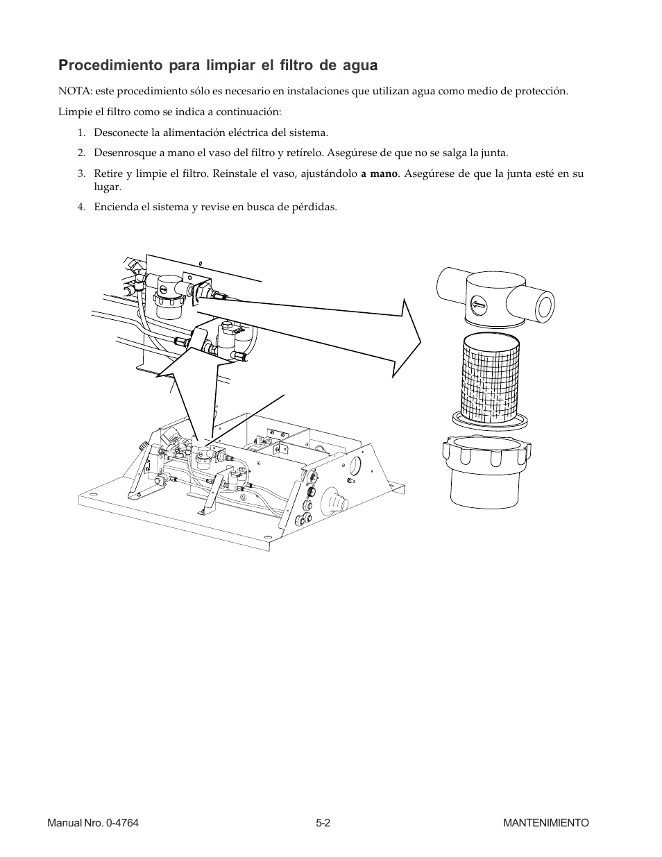 Procedimiento para limpiar el filtro de agu a | Tweco 100 Auto-Cut User Manual | Page 60 / 104