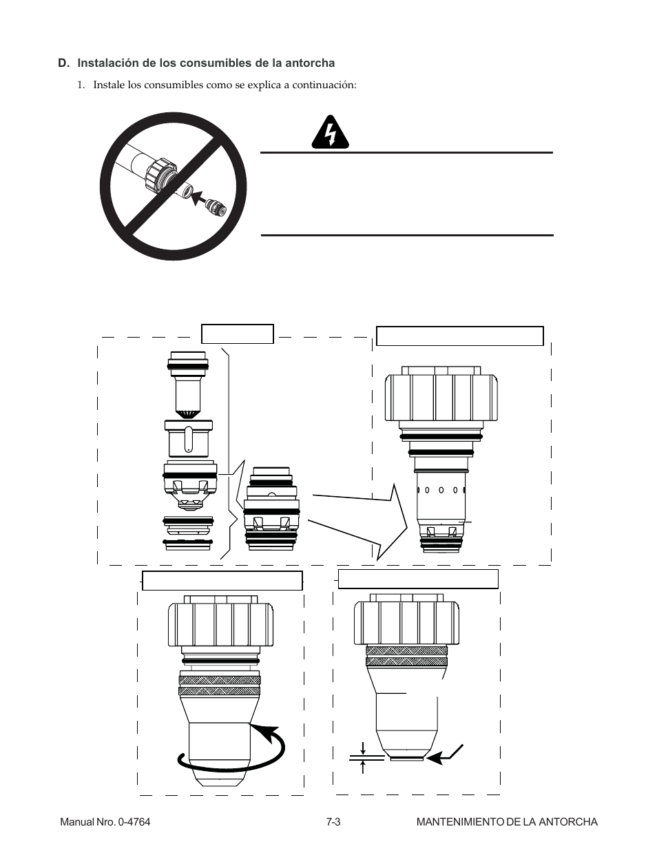 D. instalación de los consumibles de la antorcha | Tweco 100 Auto-Cut User Manual | Page 89 / 104