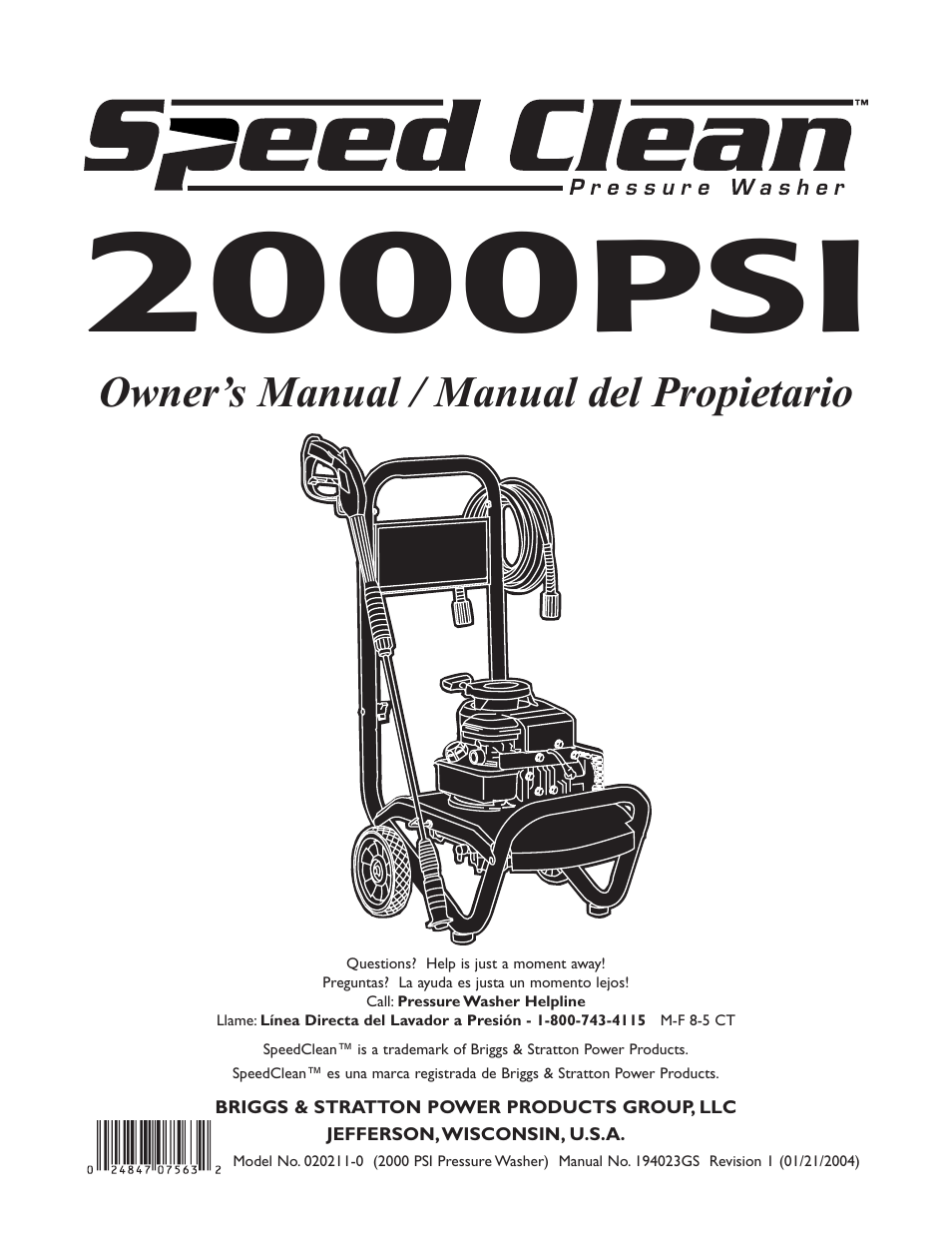 Briggs & Stratton SPEED CLEAN 020211-0 User Manual | 36 pages