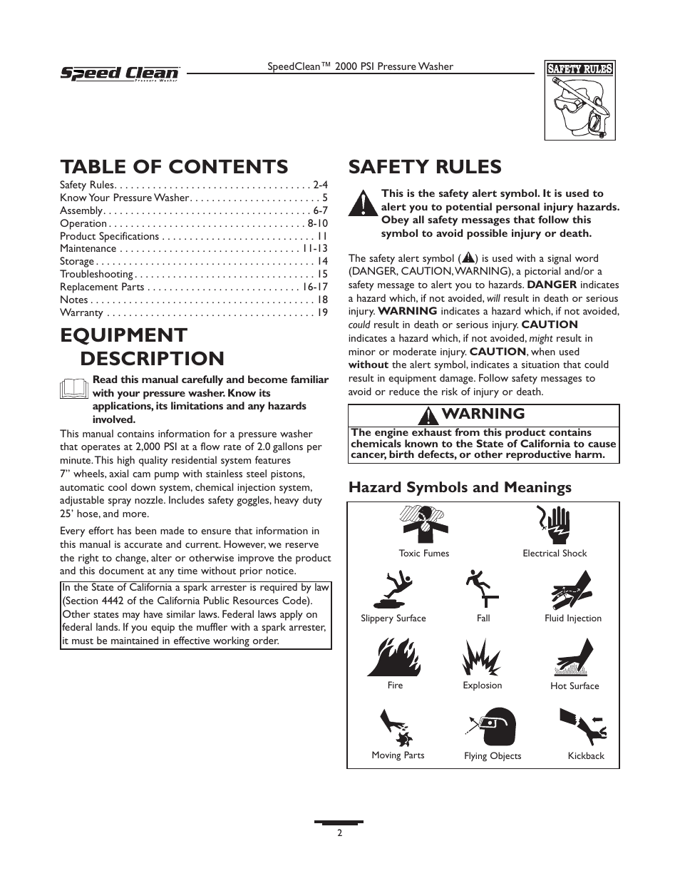 Briggs & Stratton SPEED CLEAN 020211-0 User Manual | Page 2 / 36