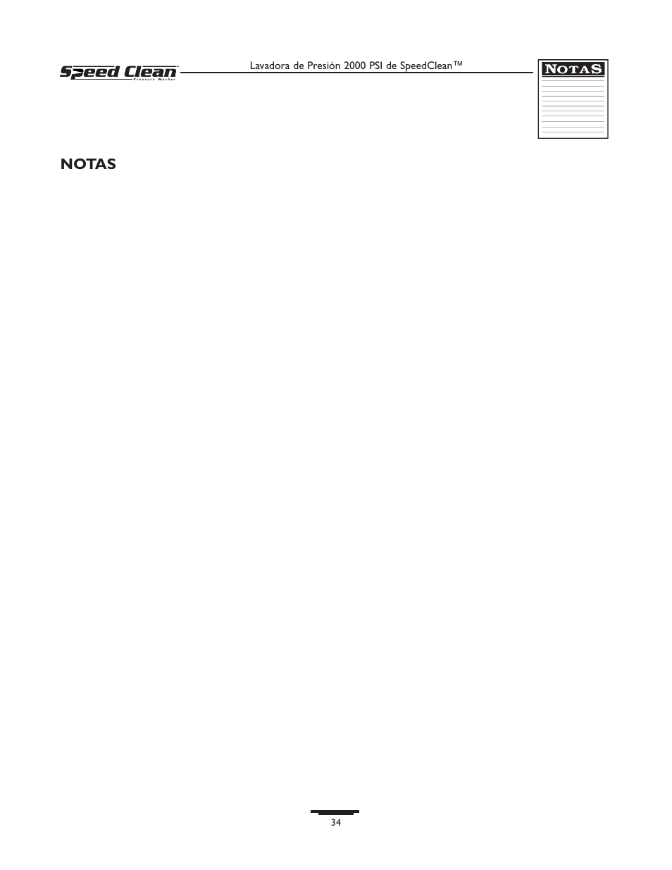 Notas | Briggs & Stratton SPEED CLEAN 020211-0 User Manual | Page 34 / 36