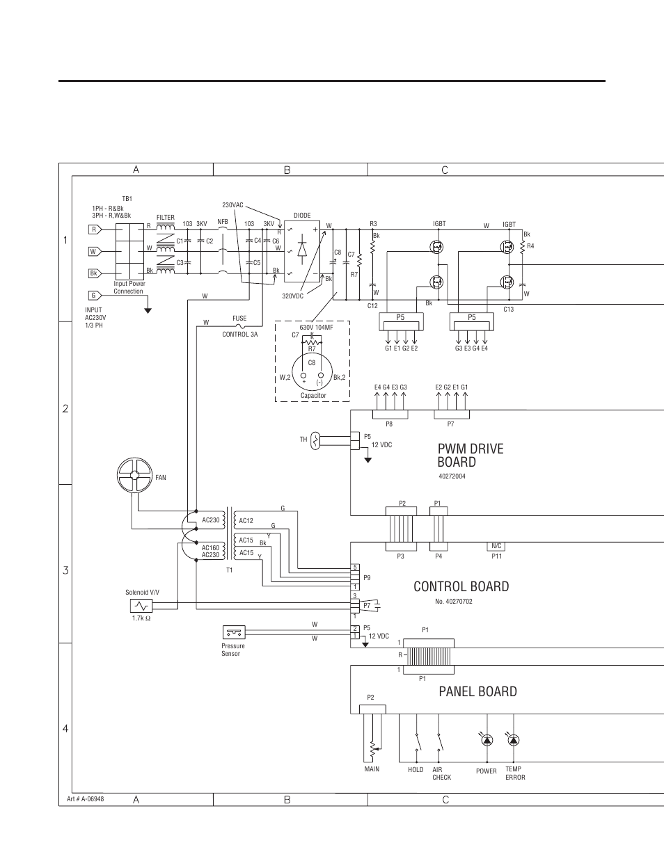 Appendix 4: 230 volt system schematic, Panel board, Pwm drive board control board | Tweco C-70A CUTSKILL User Manual | Page 30 / 36