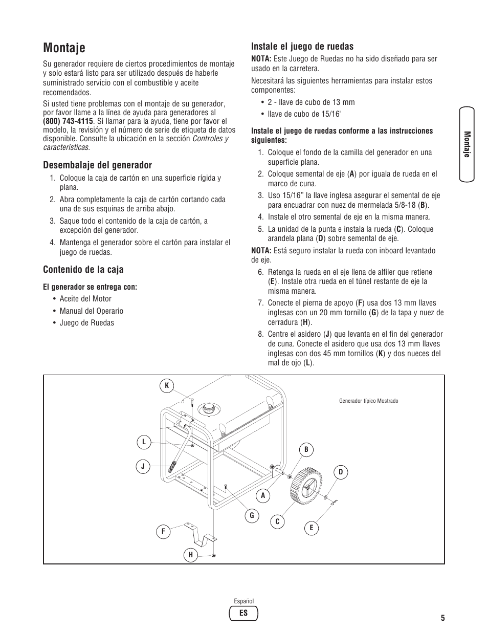 Montaje | Briggs & Stratton 3500 Watt User Manual | Page 31 / 48