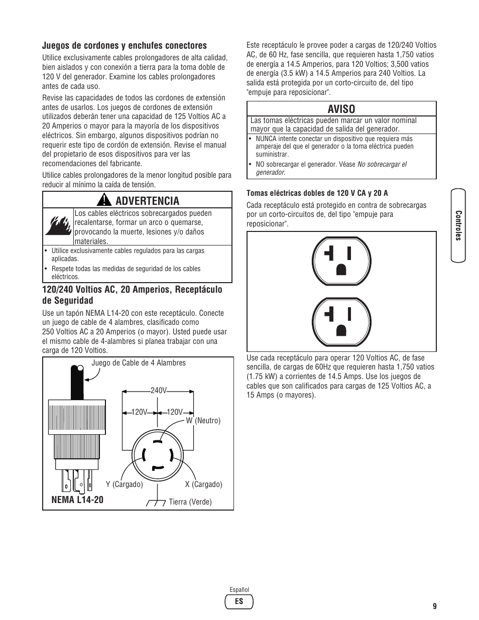 Advertencia, Aviso | Briggs & Stratton 3500 Watt User Manual | Page 35 / 48