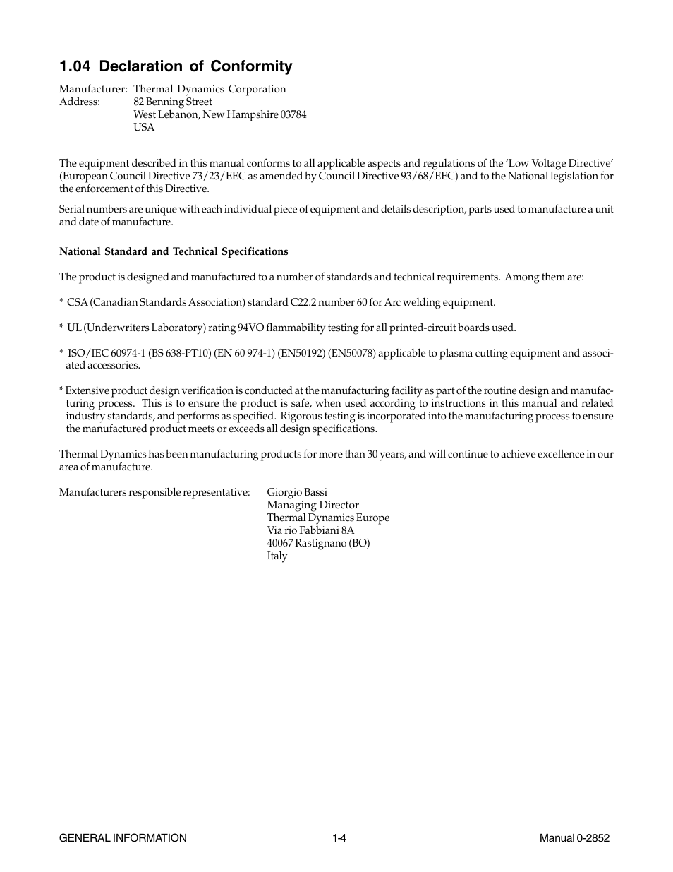 04 declaration of conformity | Tweco CutMaster 101 User Manual | Page 10 / 62