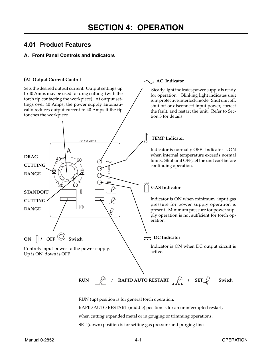 Section 4: operation, 01 product features | Tweco CutMaster 101 User Manual | Page 27 / 62