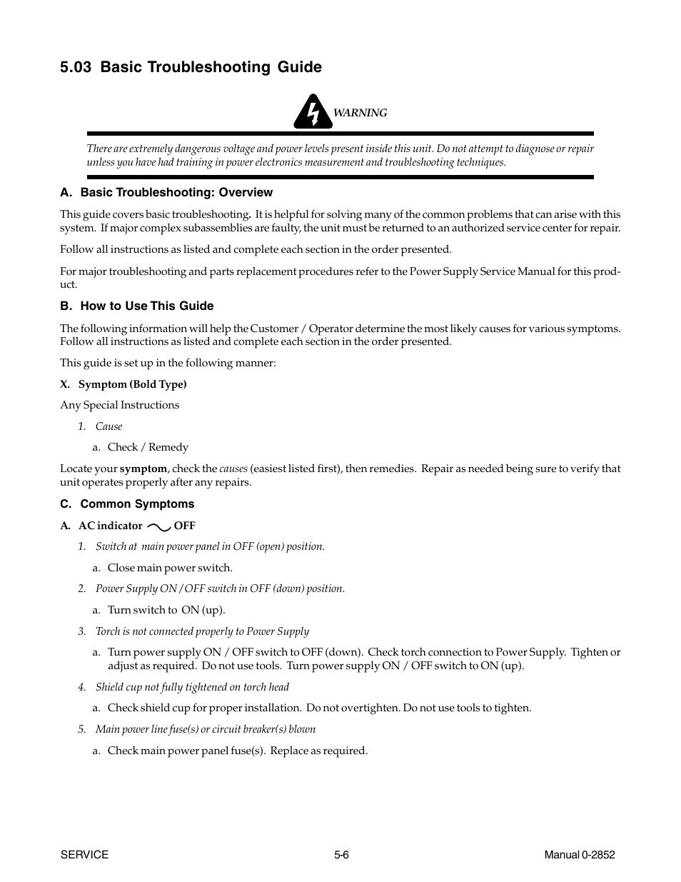 03 basic troubleshooting guide | Tweco CutMaster 101 User Manual | Page 38 / 62