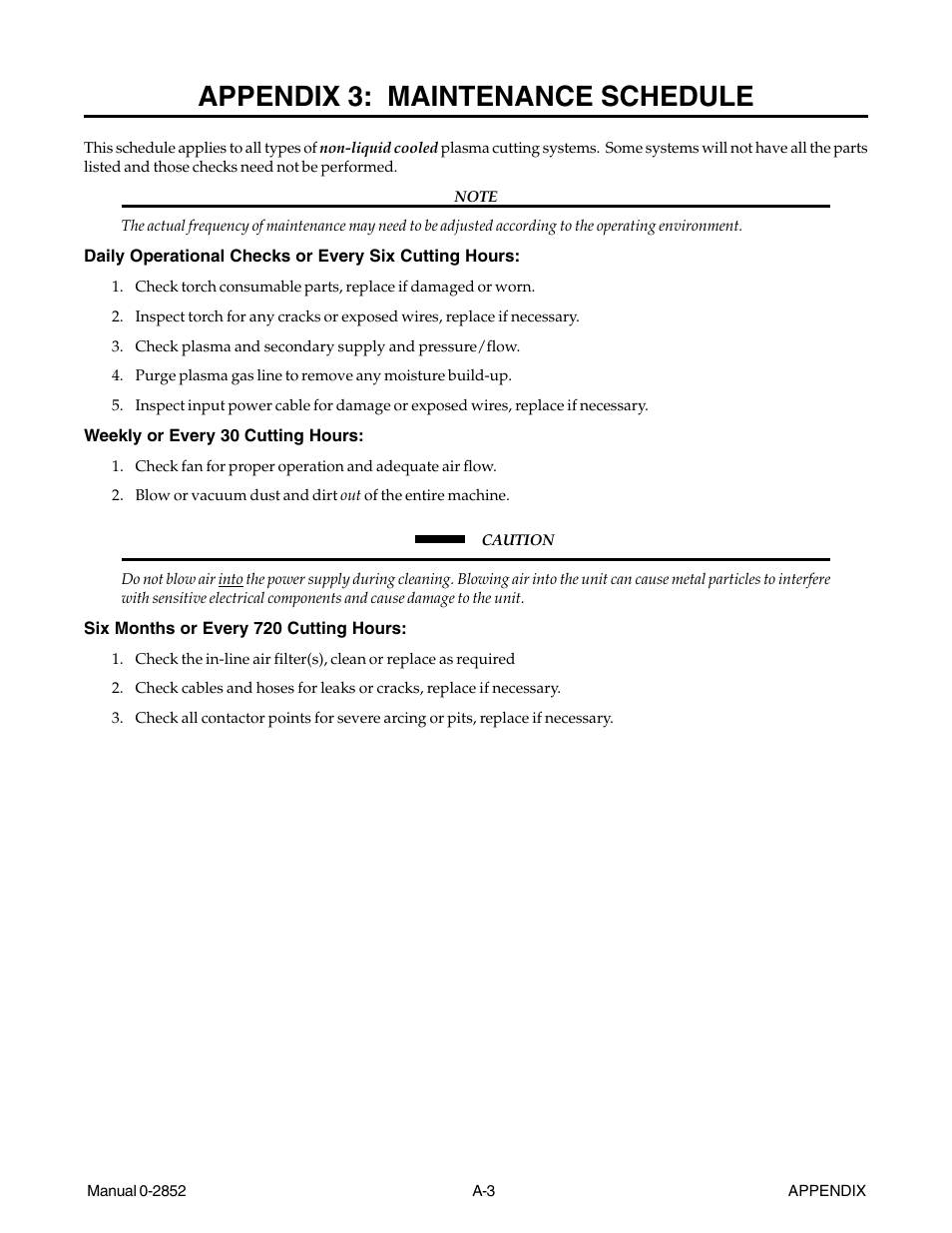 Appendix 3: maintenance schedule | Tweco CutMaster 101 User Manual | Page 51 / 62