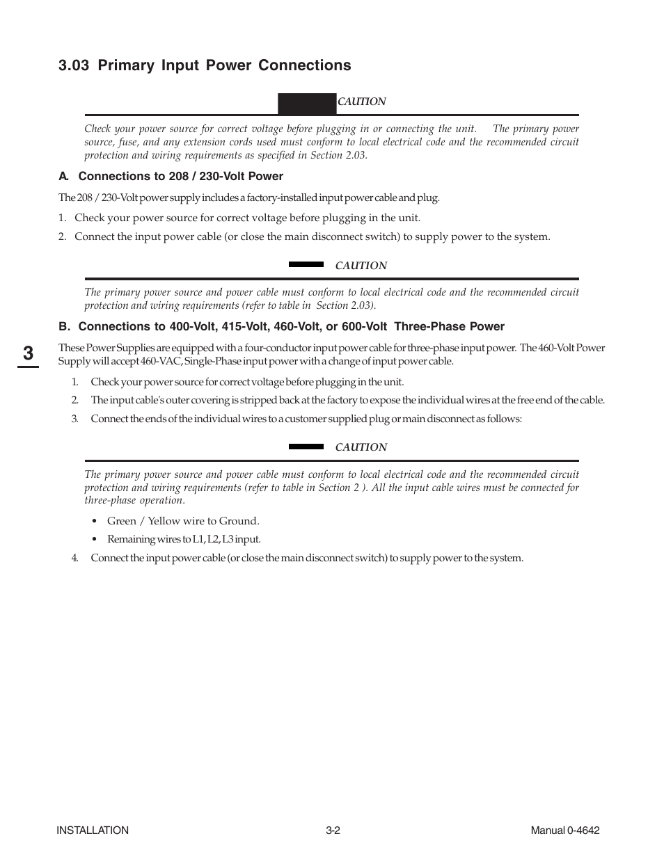 03 primary input power connections, 03 primary input power connections -2 | Tweco CutMaster 101 with SL100SV User Manual | Page 26 / 172