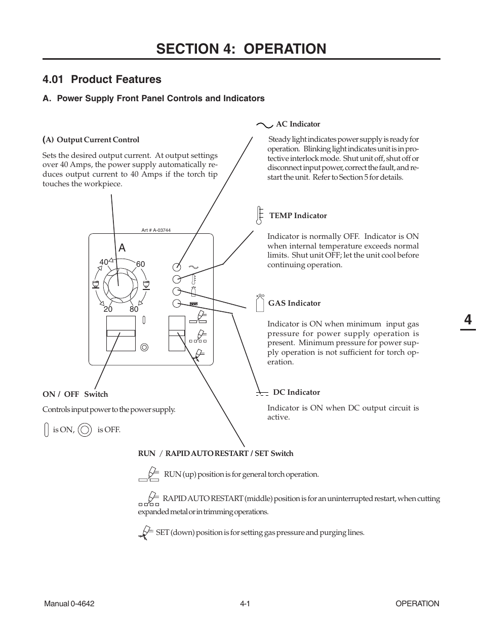 Section 4: operation, 01 product features, Section 4: operation -1 | 01 product features -1 | Tweco CutMaster 101 with SL100SV User Manual | Page 41 / 172