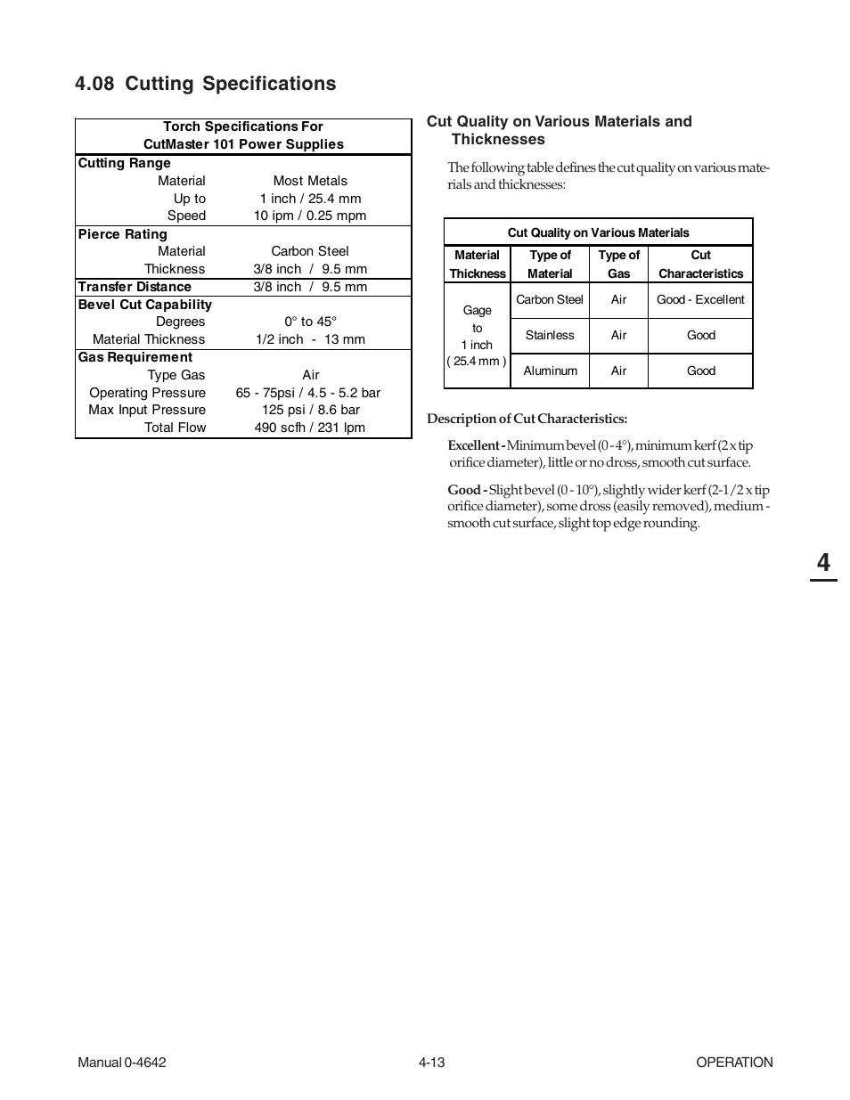 08 cutting specifications, 08 cutting specifications -13 | Tweco CutMaster 101 with SL100SV User Manual | Page 53 / 172