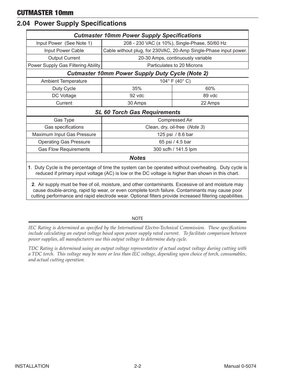 04 power supply specifications, Cutmaster 10mm | Tweco CutMaster 10mm User Manual | Page 16 / 66