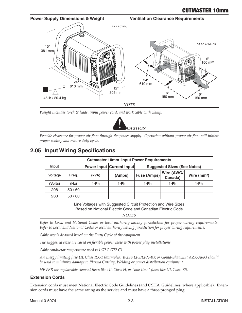 05 input wiring specifications, Cutmaster 10mm, 05 input wiring specifi cations | Tweco CutMaster 10mm User Manual | Page 17 / 66