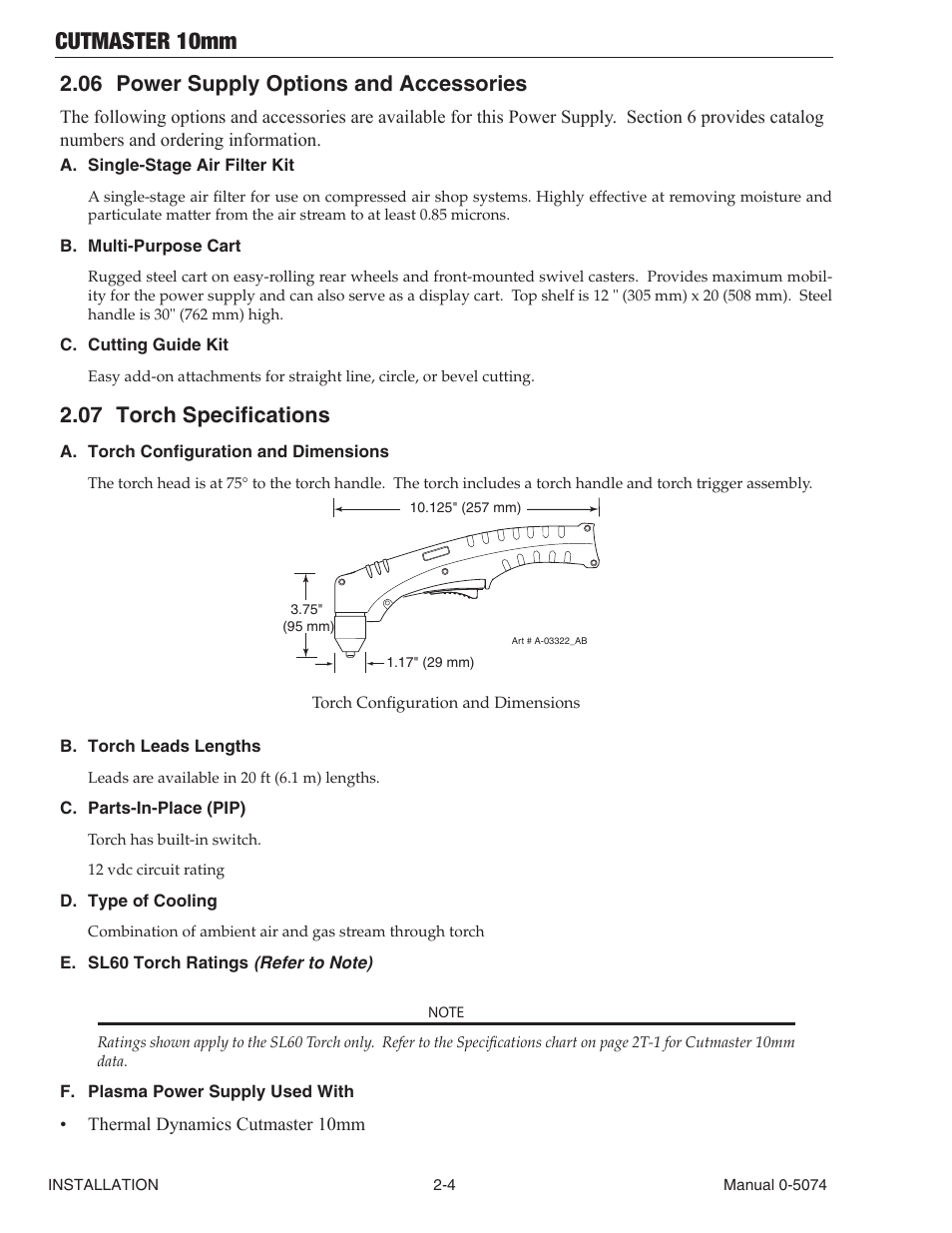 06 power supply options and accessories, 07 torch specifications, Cutmaster 10mm | Tweco CutMaster 10mm User Manual | Page 18 / 66