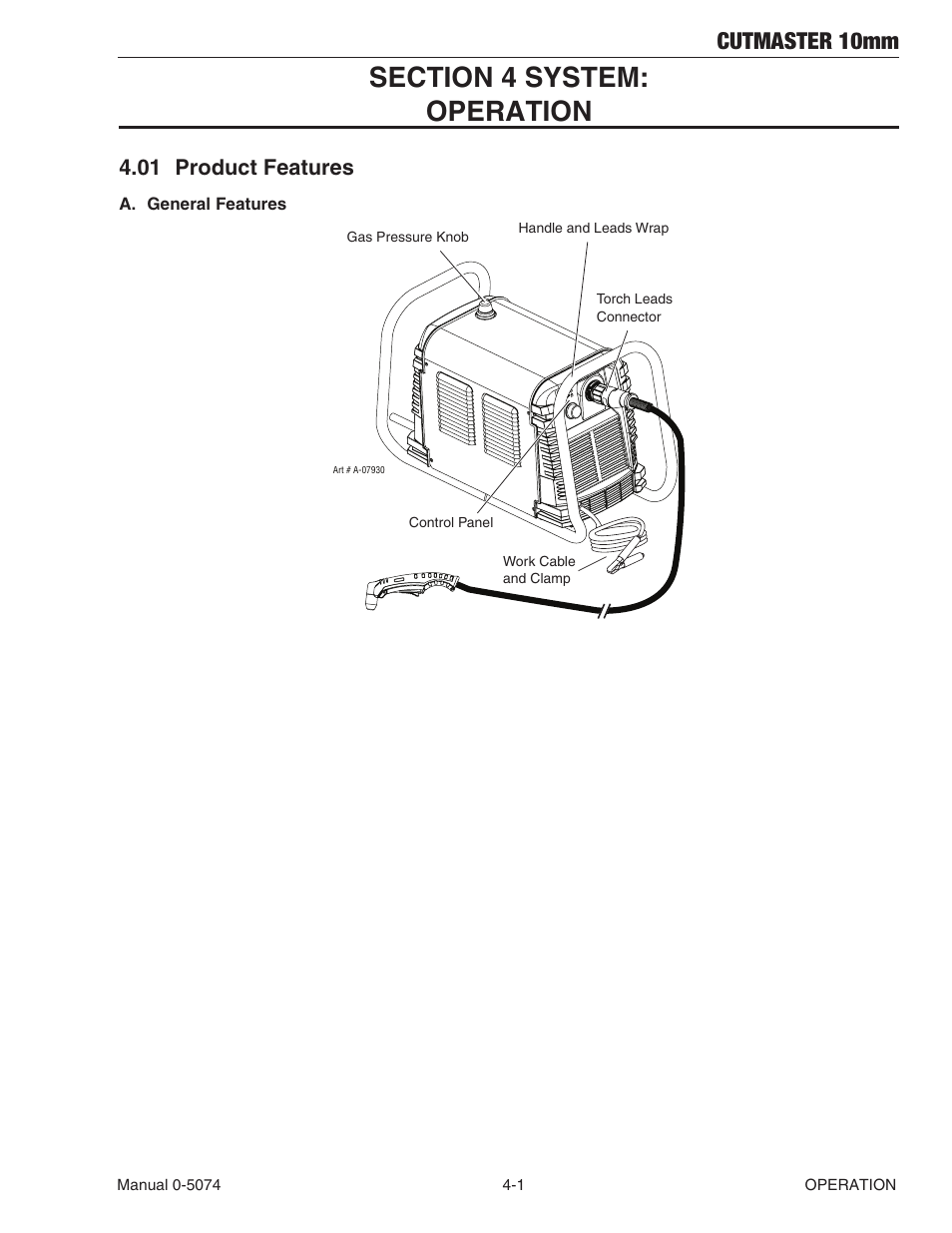 Section 4 system: operation, 01 product features, Cutmaster 10mm | Tweco CutMaster 10mm User Manual | Page 27 / 66