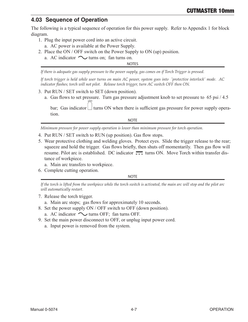 03 sequence of operation, Cutmaster 10mm | Tweco CutMaster 10mm User Manual | Page 33 / 66